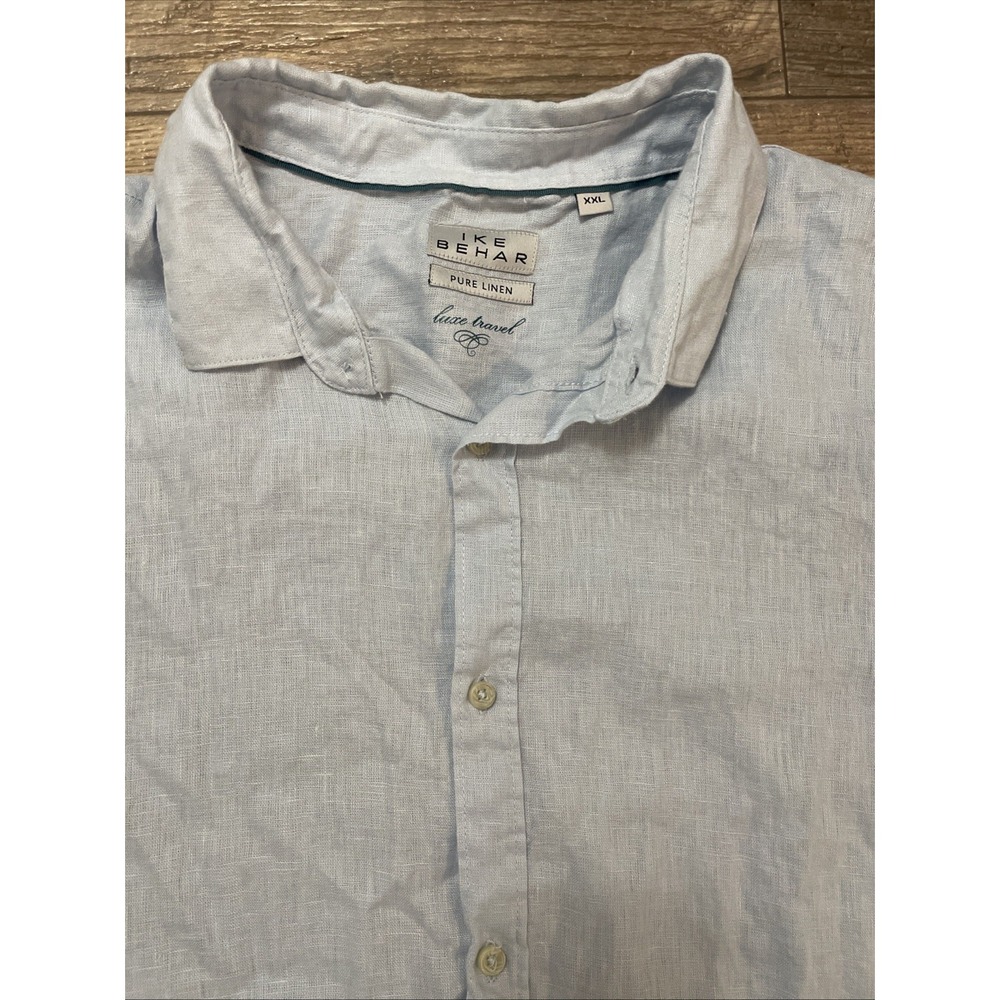 Ike Behar Pure Linen Lightweight S/S Lt Blue Button-Up‎ Shirt Luxe Travel Sz XXL
